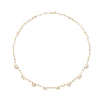 Under the Lights 14K Yellow Gold Micro Paperclip Chain Necklace with Bezel Set Diamond Trios