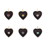 Queen of Hearts 14K Yellow Gold, Black Wood and Gemstone Heart Charm