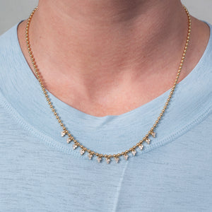 Mirrorball 14K Yellow Gold Ball Chain Necklace with Diamond Trios