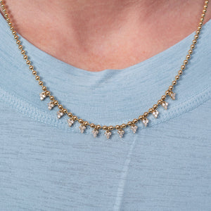 Mirrorball 14K Yellow Gold Ball Chain Necklace with Diamond Trios