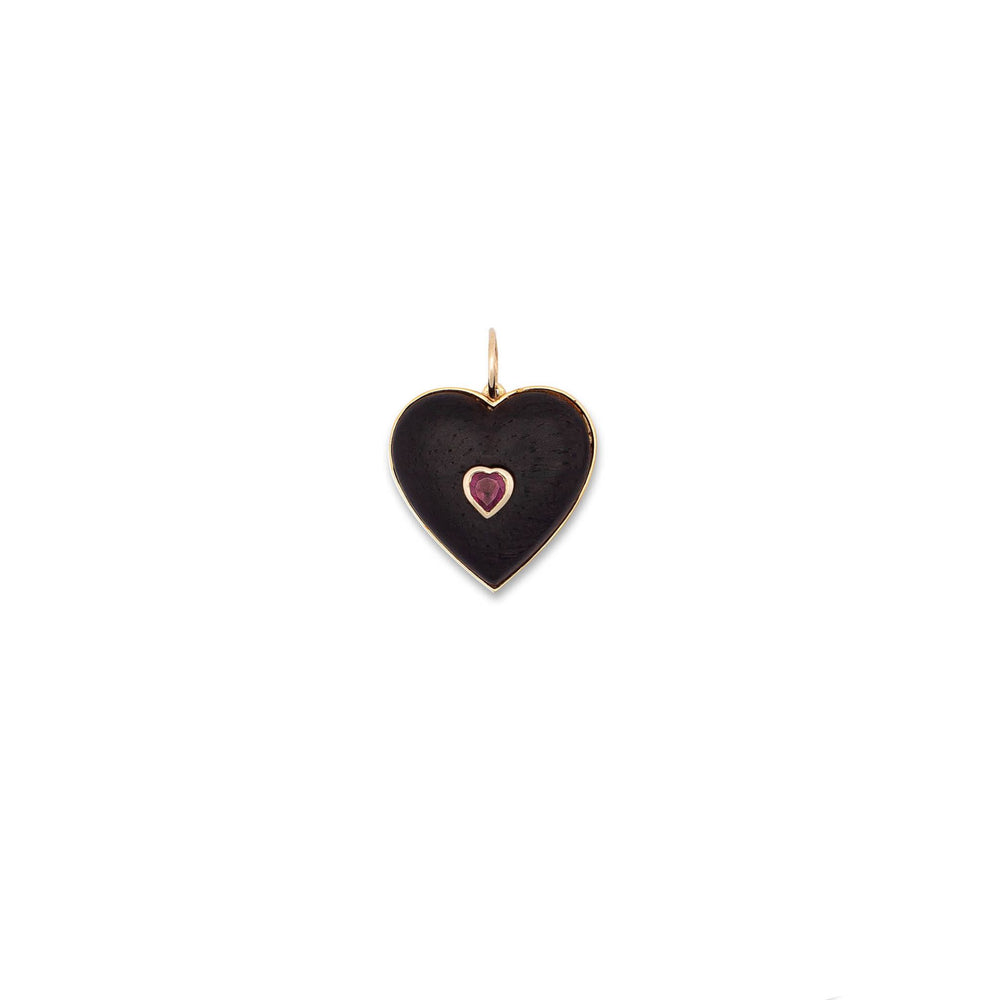 Queen of Hearts 14K Yellow Gold, Black Wood and Gemstone Heart Charm