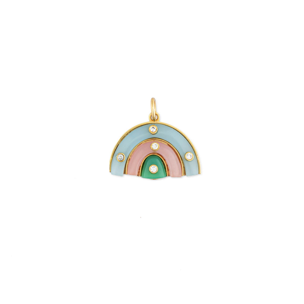 Psychedelic 14K Yellow Gold and Gemstone Rainbow Heirloom Pendants