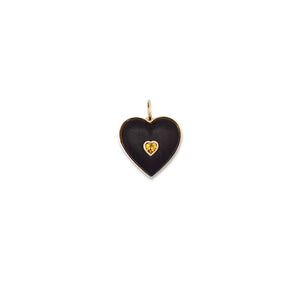 Queen of Hearts 14K Yellow Gold, Black Wood and Gemstone Heart Charm